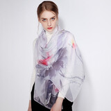 DAVINCICODE真丝丝巾女送长辈春夏季桑蚕丝防晒披肩纱巾妈妈生日礼物 彩墨夏荷 浅紫