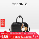 天美意（TEENMIX）女包牛皮保龄球包复古公文包通勤斜挎包手提单肩包生日礼物送女友