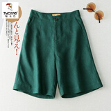 啄木鸟棉麻五分短裤女夏季新款宽松显瘦韩版休闲阔腿裤亚麻中裤直筒女裤 绿色 2XL (建议130-140斤)