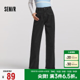 森马（Semir）森柔牛仔|牛仔裤女个性刺绣遮肉阔腿裤冬季抓绒长裤103723124001A