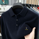 啄木鸟100%纯羊毛衫男冬季加厚毛衣翻领中年针织打底羊毛衫保暖 藏青色 翻领 L 170/50 建议115斤-130斤