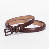 紫心竹真皮皮带女装饰裙子细腰带女简约百搭本命年红腰带针扣OL职业通勤西裤裤带 咖啡色