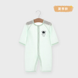婧麒婴儿衣服夏季薄款新生宝宝提花连体衣纯棉空调服爬服夏装单件 宇航员绿 80cm