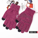 触屏手套男女款拉绒保暖骑行开车防寒针织毛线韩版学生防滑情侣手套 玫红色（女款） 均码