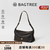 BAGTREE包包树奶盒包 牛皮单肩斜挎2024新款轻奢枕头Hobo女士包生日礼物 檀黑色-中号 bag tree包包树轻奢女包