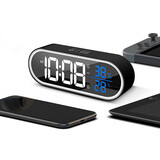 三每LED学生闹钟音乐铃声温湿度电子钟儿童床头声控夜光工作日响铃M31 黑色