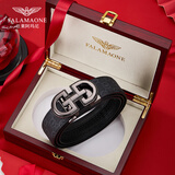 法莱阿玛尼（FALAMAONE）品牌皮带男头层牛皮真皮男士腰带休闲商务自动扣送男朋友老公礼物 枪色8字扣/实木礼盒 120cm 默认发，长短可以联系客服