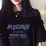 野原琳夏季宽松纯棉短袖t恤女少女原宿风ins闺密打底衫女装2025年新款 A278黑色 M