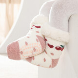 南律宝宝袜加绒袜套婴儿袜冬季加厚保暖儿童地板袜防滑男女袜子睡眠袜 白色樱桃 S码(0-2岁)