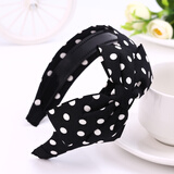 千宝莱韩国甜美布艺大蝴蝶结发箍带齿宽边简约防滑头箍发卡头饰 波点黑色