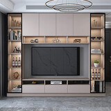 强匠木业客厅电视柜书柜组合一体逻居多功能背景墙柜靠墙透明展示收纳高柜 四不带灯长2400X深400X高2200