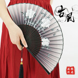 巧工坊中国风扇子折扇古风女夏季学生随身折叠扇舞蹈汉服配饰生日礼物 弄晚风 大流苏+扇套 7寸