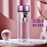 eno纯钛抗菌耐高温玻璃杯双层隔热水杯男女士杯子定制便携茶水杯 冰花紫金 300ml-VT02