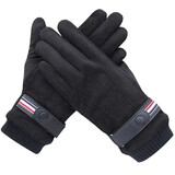 帽忆橱手套男士冬季新款防寒保暖触屏加绒棉手套户外骑行防风麂皮绒手套 黑色 弹力均码