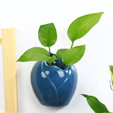 安言 壁挂花瓶墙上遮丑免打孔陶瓷创意悬挂式悬吊花盆绿萝简约水培 YY-壁挂-唐装(蓝) 小