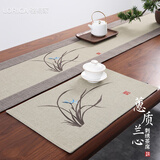 骆易家（Lorica）刺绣茶杯垫茶席新中式防水布艺隔热棉麻餐垫花瓶垫茶桌茶水垫子 蕙质兰心-米灰 茶席30cm*50cm（一片装）