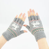 半指手套女士冬保暖漏手指时尚可爱露指针织毛线五指韩版学生写字 小鹿(灰色）