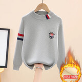 娅猫男童毛衣秋冬儿童针织衫男孩毛衣大童装打底衫加绒加厚保暖毛线衣 TLY白红蓝条-灰色(加绒款) 170