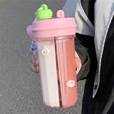 波比熊分仓吸管塑料杯水杯女创意高颜值双头分隔大容量水壶儿童上学专用 分仓泡茶粉+杯刷吸管刷3D贴 850ml