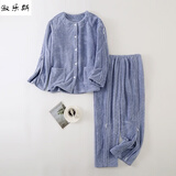 淑乐斯 易穿脱的病号服 拉链款秋冬珊瑚绒保暖睡衣 瘫痪卧床老人方便换洗 手臂大腿骨折术后针灸康复服 珊瑚绒套装蓝色男 M (女士115斤/男士130斤)