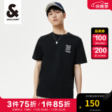 杰克·琼斯（JACK&JONES）夏季新款潮流男装短袖T恤字母刺绣纯棉直筒半袖上衣男士223101175 E40黑色 175/96A/M