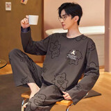 金芝斕（jinzhilan）大码睡衣男长袖300斤肥佬加肥加大码男士胖子宽松秋冬家居服套装 DD913深灰小熊 纯棉 5XL 【建议260-330斤】