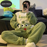 JaetinWsinn睡衣男冬季珊瑚绒加厚加绒秋冬款天青年男士法兰绒大码家居服套装 9986#大眼怪 2XL 标准 176-180 155-180斤