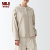 无印良品（MUJI）女式 法兰绒 立领衬衫 格子内搭 衬衣 纯棉全棉 女士秋款BCB19C1A 淡黄色 S