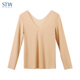 STW.SOTOWELL春秋女士无痕打底衫长袖肉色薄款冰丝修身隐形内搭基础打底衣上衣 WB119 上衣：肤色(薄如蝉翼) M (165)