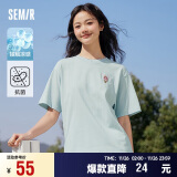 森马（Semir）[凉感T]x超级植物短袖T恤女抗菌2024夏宽松刺绣上衣109324100007