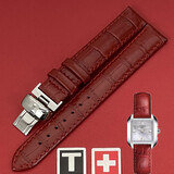 聚优蓝 聚优蓝适用于天梭1853海浪系列T02原装皮带 T023210a T097T95原厂真皮表带 红色+银色表扣（质保一年） 14mm