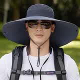 里普翎防晒帽男夏季户外遮阳帽子男士防紫外线太阳帽钓鱼帽登山渔夫帽 超大沿深灰色 56-61CM均码可调节