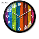 摩门（Momen）挂钟 创意客厅大挂钟彩色木纹艺术挂表时尚卧室挂墙石英钟36cm