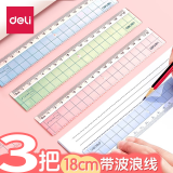 得力（deli） 透明长直尺小学生尺子波浪尺考试绘画制图塑料尺绘图尺刻度尺多功能格尺 3把装【18cm波浪直尺】