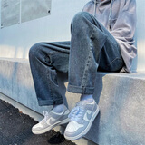 至唯 牛仔裤男宽松裤子男秋季港风九分阔腿直筒裤潮牌流百搭休闲长裤 烟灰款 常规 M【推荐90-115斤】