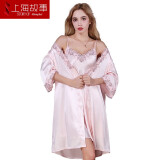 上海故事睡衣女夏季冰丝性感吊带红色睡裙新娘晨袍家居服情人节女友礼物 8008浅粉（两件套） 均码