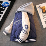 迪士尼（Disney）男童夹棉外套薄款2025秋冬款加棉加厚棒球服连帽棉衣儿童女童 蓝色【里布夹棉】 140