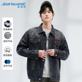 真维斯（JEANSWEST）夹克男2025春夏季亲肤透气刺绣时尚百搭男士牛仔夹克外套黑灰M