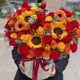 冉子花坊情人节鲜花速递同城配送向日葵混搭抱抱桶玫瑰送女友爱人生日礼物 橙意满满