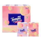 得宝（TEMPO）手帕纸4层加厚7片12包便携式小包纸巾餐巾纸可湿水面巾纸抽卫生纸 4层 7片*12包 蜜桃味