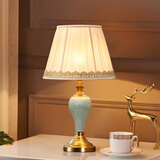 卡希蒂纳TC043美式简约台灯欧式现代时尚温馨客厅装饰陶瓷家用创意浪漫 TC043-银灰色灯罩 调光开关