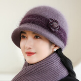 红蜻蜓女士中老年人帽子冬季老人帽毛线妈妈帽冬天奶奶婆婆老太太针织帽 兔毛混纺[单帽]W2415香芋紫