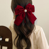 印米（ENRMIIV）新娘敬酒服蝴蝶结发饰镶钻珍珠蝴蝶结发夹批摆摊卖宫廷风红色头饰 酒红色