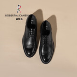 诺贝达（ROBERTA DI CAMERINO）商务正装皮鞋男士真皮休闲系带圆头布洛克雕花婚礼宴会新郎德比鞋 黑色PRP85114A 43