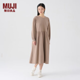 无印良品（MUJI）女式 法兰绒抽褶连衣裙 美拉德纯棉起毛宽松长裙子秋冬 BC08CC3A 浅灰棕色 S 155/80A