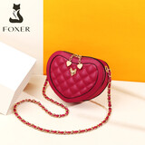 FOXER金狐狸桃爱心形链条包包女 新款时尚百搭牛皮单肩斜挎包 红色1C