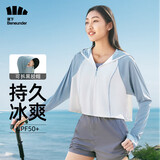 蕉下（beneunder）防晒衣女1.5冰丝连帽外套凉感透气加宽黑胶帽檐雾轻蓝拼白S