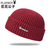 花花公子（PLAYBOY）帽子男秋冬季男女瓜皮 保暖毛线帽潮流地主帽时尚针织帽 红色【时尚款】