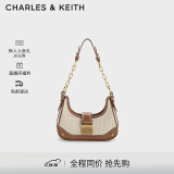 CHARLES&KEITH拼接链条月亮包腋下包单肩包包女包女生日礼物CK2-40271053 Chocolate巧克力色 S