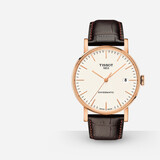 天梭（TISSOT）【咨询优价】瑞士手表魅时系列日历自动机械皮钢带男表 白盘镀金皮带T109.407.36.031.00